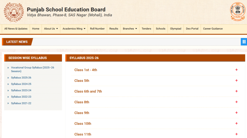 PSEB Syllabus 2025-26